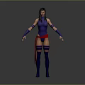 A Woman in Purple Tight Bodysuit with Red Belt Leg Wraps and Purple Arm Wristbands