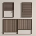 Brown Venetian Blinds on Light Colored Wall with Various Open and Closed Positions