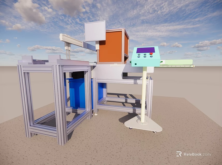 Industrial Equipment With Metal Frame Control Panel Blue And Orange Components 3d model 