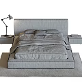 Modern Upholstered Bed With Green Gray Headboard Bedside Lamp And Pillows