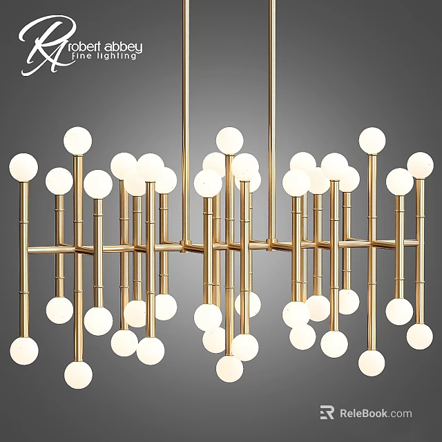 Elegant Modern Gold Metal Chandelier With Geometric Frame And Multiple Spherical White Bulbs 3d model 