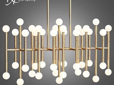 Elegant Modern Gold Metal Chandelier With Geometric Frame And Multiple Spherical White Bulbs 3d model