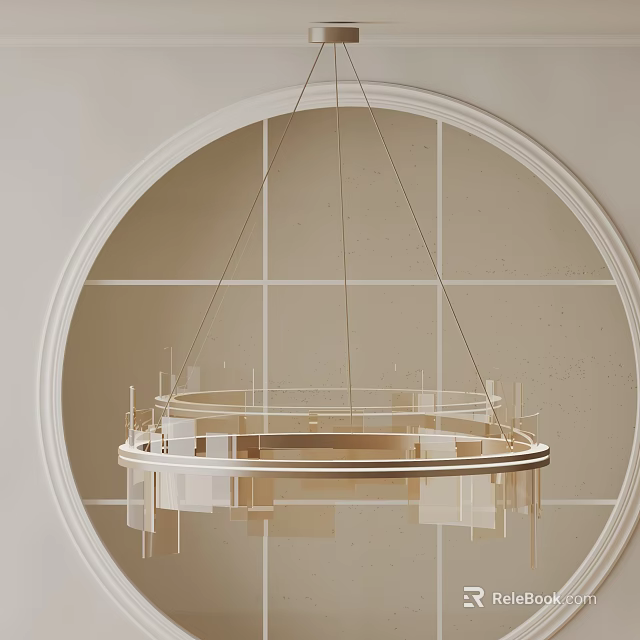 Geometric Modern Chandelier Hanging In Circular Wall Frame With Layered Structure 3d model