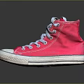 Bright Pink High Top Canvas Shoes With Gray Laces White Sole And White Toe Cap