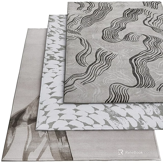 Modern Square Rugs With Wavy Patterns And Gray White Leaf Design For Home Decor 3d model