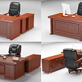 Modern Wooden Office Desk With Black Chair Computer Monitor And Storage Drawers