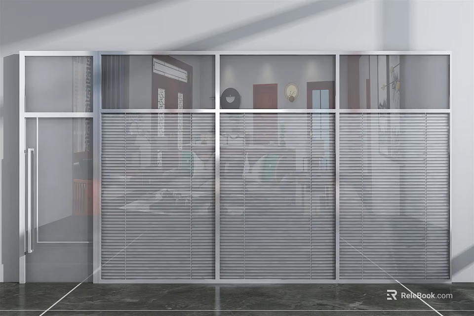 Modern Glass Partition With Adjustable Blinds And Transparent Design Elements 3d model 