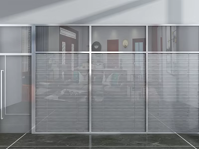 Modern Glass Partition With Adjustable Blinds And Transparent Design Elements 3d model