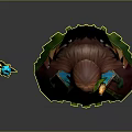 Elven Mage Character in Green Robe with Floral Headband Staff and Magical Blue Creature Companion