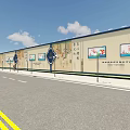 Traditional Chinese Scenic Wall With Cultural Inscriptions And Decorative Patterns Along Roadside Under Blue Sky