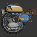 Vintage Blue And Yellow Motorcycle With Brown Seat Storage Bag Number 54