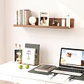 Photo Frames With Dog Photos On Wooden Shelf And Desk Alongside Lime Books Laptop Notebook