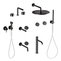 Modern Shower Fixtures With Rain Head Handheld Spray And Control Knobs For Bathroom 3d model