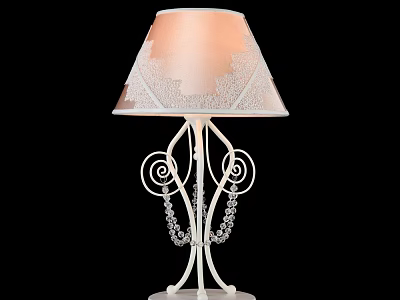 Elegant Table Lamp With Pink Lace Trimmed Lampshade And White Iron Spiral Base 3d model