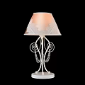 Elegant Table Lamp With Pink Lace Trimmed Lampshade And White Iron Spiral Base