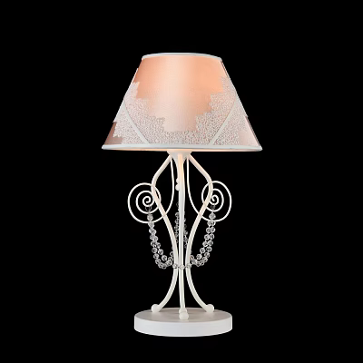Elegant Table Lamp With Pink Lace Trimmed Lampshade And White Iron Spiral Base 3d model