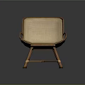 Simple Design Leisure Chair Featuring Wooden Frame Beige Woven Seat Backrest Armrests And Crossed Legs