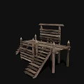 Ancient Wooden Architecture Structure With Stairs And Spiked Platform Design