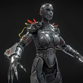 Futuristic Metallic Humanoid Robot With Mechanical Armor Red Shoulder Accents And Clawed Hands