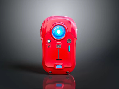 Tactical Red Handheld Weapon Featuring Blue Circular Display And Control Buttons Design 3d model