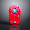 Tactical Red Handheld Weapon Featuring Blue Circular Display And Control Buttons Design