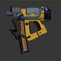 Colorful Futuristic Weapon With Yellow Blue Purple Mechanical Parts Grip And Barrel