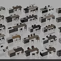Modern Kitchen Interior Featuring Various Cabinet Designs And Wooden Tables Chairs