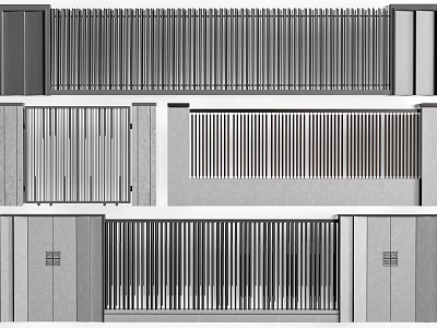 Building Exterior Wall Design With Vertical Slats And Varied Layout Including Entrance And Panel Combinations 3d model