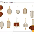 Various Styles of Traditional and Modern Lanterns with Red White Gold Colors and Woven Patterns