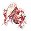 Fantasy Creature With Large Open Mouth And Red Muscular Interior Surrounded By Smaller Creatures