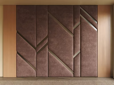 Brown Upholstered Bedroom Accent Wall With Geometric Line Decor And Panels 3d model
