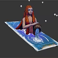 Red Haired Female Holding Water Jug Pouring Water In Blue Pool With Floating Diamond Shapes