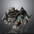 Fantasy Armored Wolf Creature With Gray Fur Decorative Armor And Glowing Teal Accents