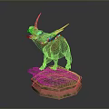 Detailed Colorful Triceratops Dinosaur Model Standing On Rock Base