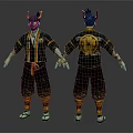 Character With Animal Horn Headpiece In Black Yellow Traditional Outfit And Emblem Design