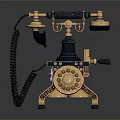 Vintage Brass Rotary Dial Telephone With Black Body And Curly Cord