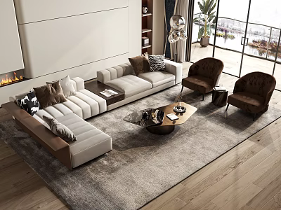 Modern Living Room Sofa And Coffee Table Set With Sectional Throw Pillows And Accent Chairs 3d model