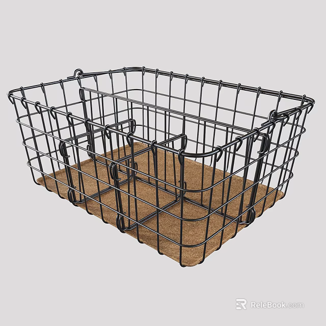 Practical Metal Wire Storage Basket With Divided Compartments And Brown Bottom Liner 3d model