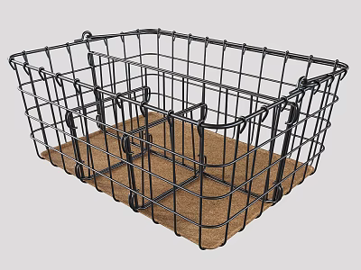 Practical Metal Wire Storage Basket With Divided Compartments And Brown Bottom Liner 3d model