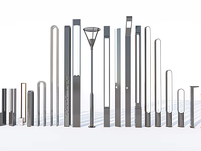 Stylish Outdoor Lights Featuring Various Contemporary Designs And Metal Structures With Different Heights 3d model