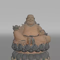 Amber Colored Laughing Buddha Sculpture With Hand Carved Lotus Base