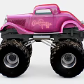Pink Toy Monster Truck With Large Black Tires And Candy Themed Design
