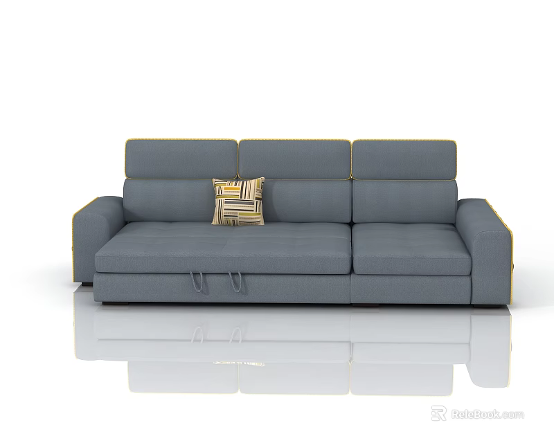 Modern Gray Sofa With Storage Function And Yellow Black Striped Pillow 3d model