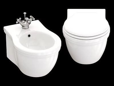Sleek White Ceramic Toilet And Bidet For Modern Bathroom Interior Design 3d model