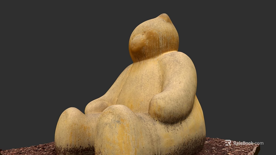 Wooden Bear Sculpture in Sitting Posture with Natural Texture and Wood Shavings 3d model 