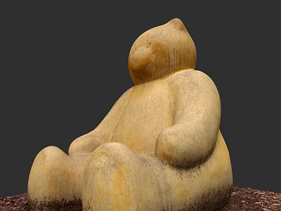 Wooden Bear Sculpture in Sitting Posture with Natural Texture and Wood Shavings 3d model