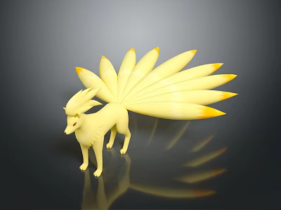 Yellow Nine Tailed Fox Mythical Creature 3D Model With Golden Tails And Fluffy Design 3d model