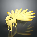 Yellow Nine Tailed Fox Mythical Creature 3D Model With Golden Tails And Fluffy Design