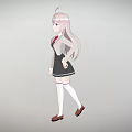 Young Woman With Pink Hair Wearing School Uniform Black Skirt White Socks And Red Bow