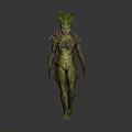 Plant Themed 3D Character Design With Green Body Spiral Patterns And Natural Creature Features